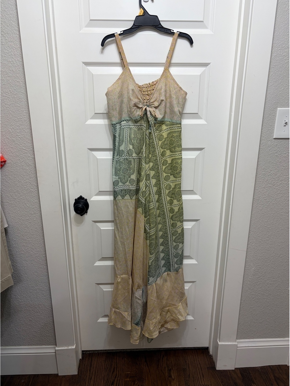 India Boutique Bohemian Patchwork Maxi Dress with Tie Front